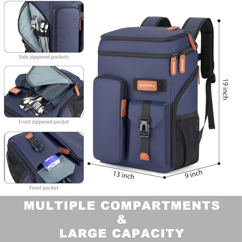 BAGPARKK Insulated Cooler Backpack,33/45 Cans Multifunctional Double Deck Leakproof Cooler Bag with Sternum Strap,Large Capacity Lightweight Travel Camping Beach Backpack - color: Blue, size: 45Can
