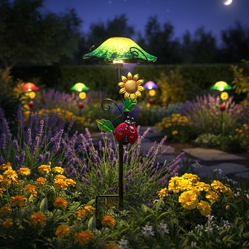 Solar Outdoor Lights Decorative Solar Glass Mushroom Lights Waterproof LED Green Garden Stake Light for Walkway Pathway Lawn Patio Yard Decorations. - color: Green