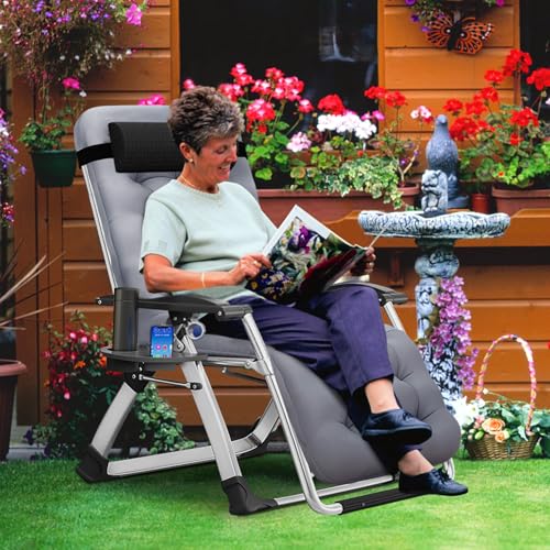 MOPHOTO Zero Gravity Chair, Outdoor Padded Lounge Chair with Side Table, Zero Gravity Recliner Chair, Outdoor Reclining Chair, Sturdy & Comfortable, Supports up to 440lbs - color: Dim Gray, style: Zero Gravity Chair