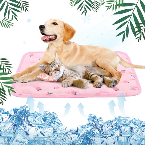 Dog Cooling Mat, Summer Cooling Mat for Dogs, Self Cooling Pad for Small Medium Large Dogs Cats, Non-Toxic Breathable Sleep Bed Summer Pet Bed Puppy Ice Blanket for Kennel Sofa Bed Floor - color: Pink, size: L