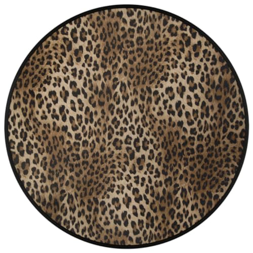 Animal Print Round Area Rug, Leopard Print Non-Slip Circle Rug for Bedroom Living Room Outdoor Study Playing Floor Mat Carpet, 5.2' Diameter - color: Leopard Print, size: 5.2' Diameter