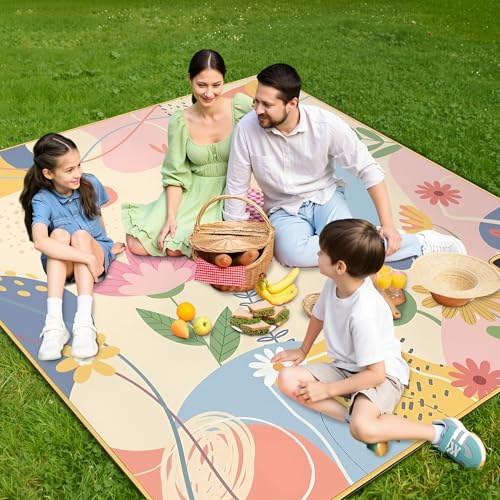 Supfitness Extra Large Picnic Blankets Waterproof Foldable (80 "x 80") Beach Blanket Waterproof Sandproof,3-Layer Thicking Mat Outdoor Packable Camping Blanket(Bohemian) - color: Beige, size: 80x80in