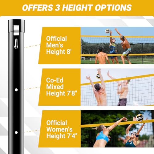 SPOYNAL Portable Volleyball Net for Backyard & Beach - 20FT/32FT Outdoor Volleyball Set with Adjustable Height (8ft/7.8ft/7.4ft), Boundary Line, Volleyball, Pump & Carry Bag - style: 32FT-Yellow