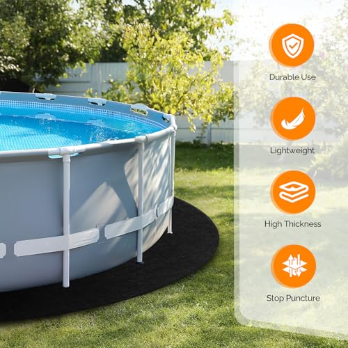 VINGLI 12 FT Pool Pad for Above Ground Pool, Upgraded Extra Thick Swimming Pool Liner Pad 12 FT Round, Prevent Punctures Weed Barrier, Under Pool Mat Pool Protection, Black - size: 12 FT