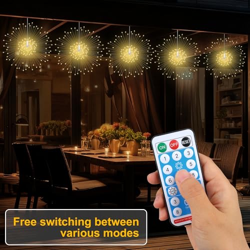 Starburst Sphere Lights with Remote Control 120 LED Firework Light 8 Modes Wedding Decorative Hanging Lights for Party Patio Garden Warm White 4 Pack - size: 4Pack