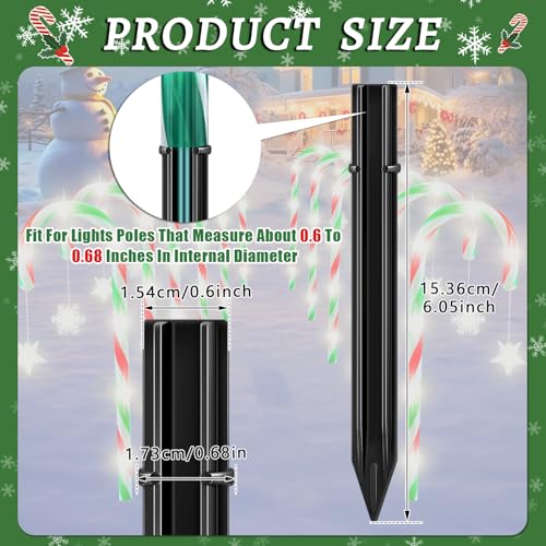 20PCS Replacement Stakes for Christmas Candy Cane Lights Outdoor, Plastic Candy Cane Pathway Markers Lights Spike Replacer, Size 0.68 * 6.05 Inches, Used to Maintain Candy Cane Pathway Lights