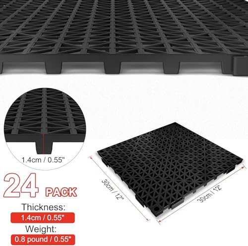 24 PCS Modular Interlocking Cushion Interlocking Floor Tiles with Hole 12 x 12 Inch Drainage Tiles Mat Non Slip Pool Deck Mat Outdoor for Drain Deck Pool Patio Shower Kitchen Balcony (Black)