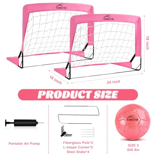 4Pcs Soccer Goals Set 2Pcs Soccer Nets 2x1.5ft 1Pcs Ball 1Pcs Pump Indoor Soccer Nets for Kids with Size 2 Toddler Soccer Ball Foldable Net with Pump Pink Purple for Children Boys Girls - color: Pink
