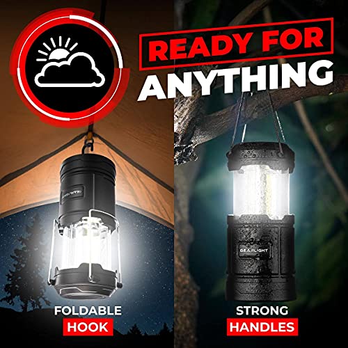 GearLight Camping Lantern - 2 Portable LED Battery Powered Lantern with Magnetic Base and Foldable Hook for Emergency Use or Campsites, Essential Hurricane Survival Kit with Batteries - Black - color: Black (Battery Powered)