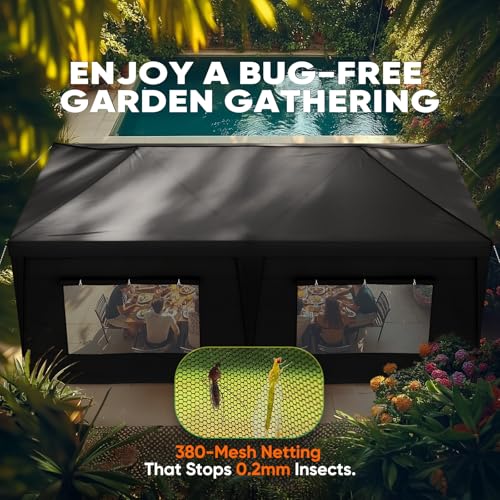 Quictent 10x20 Pop up Canopy with Sidewalls Easy up Canopy Tent Instant Shelter with Windows for Outdoor Events Parties Weddings Commercials Vendors - color: Black, size: 10x20 With Sidewall