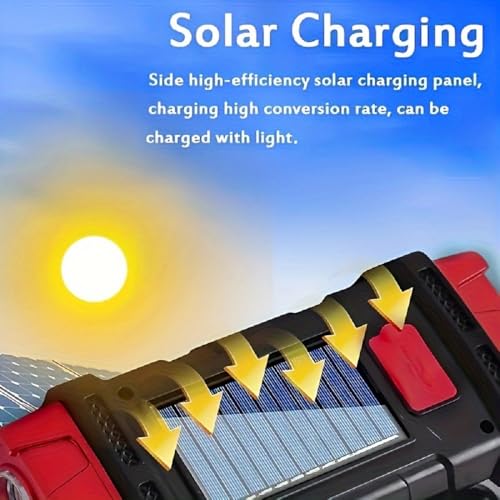IFTHFOUR High Lumens Solar Flashlight - LED Work Light with USB-C Rechargeable, Waterproof, Multi-Function Flashlight & Lantern for Camping, Emergencies, and Outdoor(RED) - color: Red