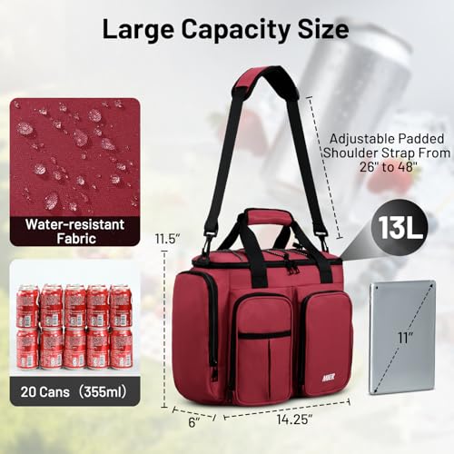 MIER Lunch Box for Men Heavy Duty Insulated Lunch Bag 20 Cans Large Leakproof Soft Cooler Bags with Multiple Pockets for Picnic Work Travel (Red) - color: Red