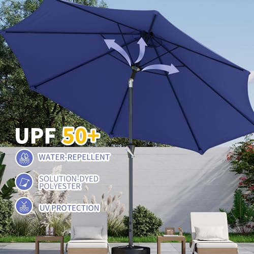 Kingdura 9FT Outdoor Patio Umbrella, Market Table Umbrella with Push Button Tilt & Crank, 8 Sturdy Ribs, UV Protection for Garden Lawn Deck Backyard Pool (Navy blue) - color: Blue, size: 9 Ft