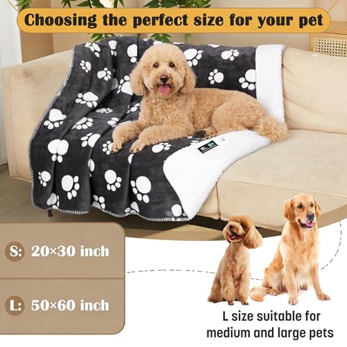 Kritter Planet Waterproof Pet Blanket - Soft Sherpa Dog Blanket, Washable Leakproof Blanket for Pets, Waterproof Pad for Dogs & Cats - color: Dark Grey Paw, size: 50×60 Inches