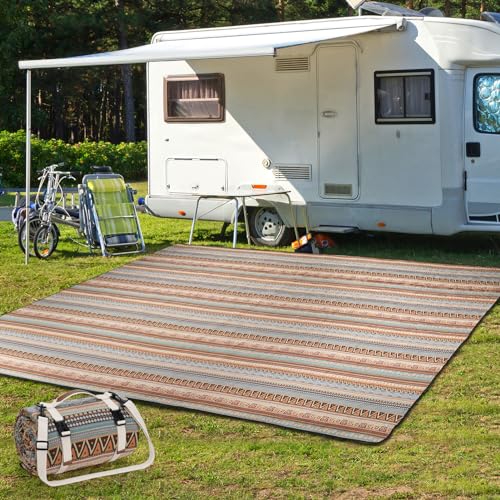 G GOOD GAIN Picnic Blankets Outdoor - Waterproof Outdoor Rug with Shoulder Carry Strap | Machine Washable Picnic Mat with Sandproof Backing for RV, Balcony, Camping, Hiking, Concerts (Orange, 9' x 6') - color: Orange, size: 9'10" x 6'7"