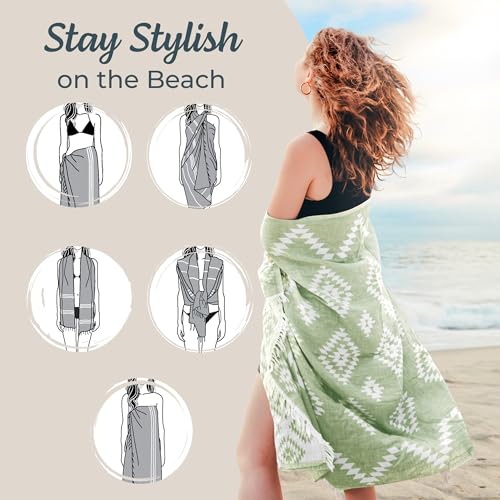 Turkish Towels Beach Towels Oversized (35”x67”) Beach Towels for Adults Quick Dry and Sand Free Beach Towel Beach Blanket 100% Cotton Turkish Towel - Soft Green - color: Vintage Green