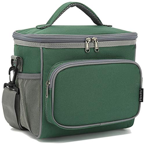 FlowFly Insulated Reusable Lunch Bag Adult Large Lunch Box for Women and Men with Adjustable Shoulder Strap,Front Zipper Pocket and Dual Large Mesh Side Pockets,ArmyGreen - color: ArmyGreen