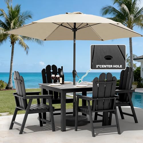 5-Piece Patio Dining Set, Outdoor Dining Set for 4, HDPE All-Weather Outdoor Furniture with 35.43” Umbrella Hole Table, 4 Armchairs, Black - color: Black, size: 4 Armchairs