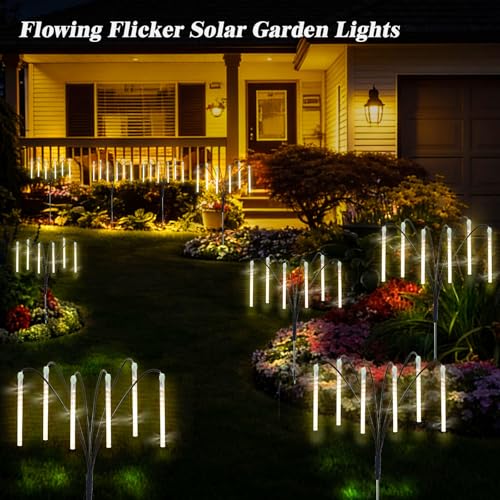 Garden Decor Outdoor Solar Meteor Shower Lights 2Pack 288LED,46" Whimsical Solar Garden Lights with 12 Brighter Tubes,Solar Twinkle Lights Outside for Garden Yard Path Porch Patio Lawn Decor