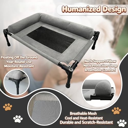 Raised Dog Bed for Small Dogs,Cooling Elevated Bolster Dog Cot,Indoor Outdoor Breathable Mesh Dog Hammock with Metal Frame,Dog Sofa Camping Dog Bed (31.5" L x 23.62" W x 6.69" H - color: Smoky Gray, size: 31.5*23.62*6.69