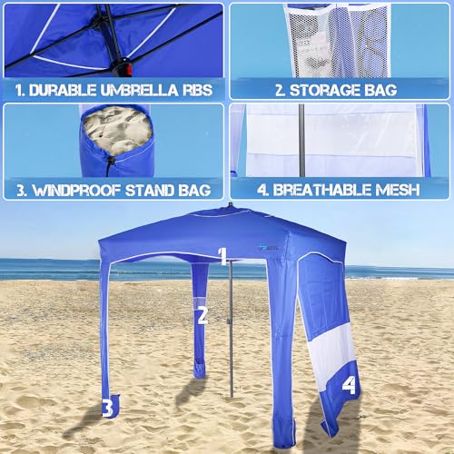 UPWELL Beach Tent Easy Set Up Canopy Sun Shelter Shade with UPF 50+UV Protection Portable Beach Umbrella Outdoor Sunwall with Sand Pockets for Fishing Backyard Camping (Blue) - color: Mediterranean