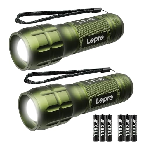 Lighting EVER LED Flashlights High Lumens, Small Flashlight, Waterproof, Adjustable Focus Flash Light for Outdoor, Emergency, Camping, AAA Batteries Included, 2 Pack - color: Green
