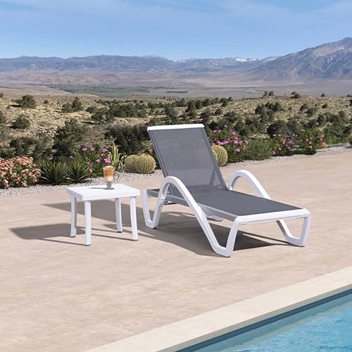 PURPLE LEAF Patio Chaise Lounge Chair Set Outside Aluminum Plastic Stackable Tanning Chairs with Armrests and Side Table for Pool Sunbathing Beach Deck Outdoor Lounger, Grey - color: Grey, style: 1 chair(w/Arms) + 1 table