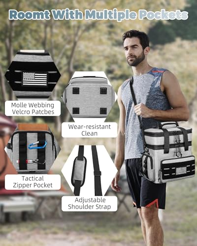 holuxer Tactical Lunch Bag & Lunch Box for Men - Large Double Deck Expandable Insulated Soft Adult Lunchbox for Work - Cooler Bag for Beach, Picnic, Camping,Outdoor，Travel (Gray,16L) - color: Gray, size: Large