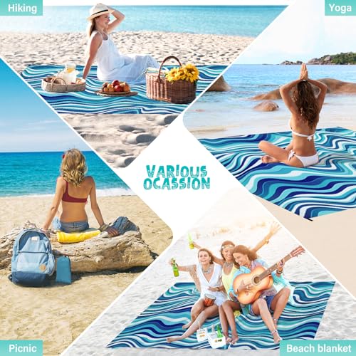 Beach Blanket Waterproof Sandproof 1-7 Adult Oversized 78 '' × 110 '' Lightweight Durable Compact Sand Free Extra Large Beach Mat for Travel Camping Hiking Picnic Blanket - color: Wave2, size: 78“x110”