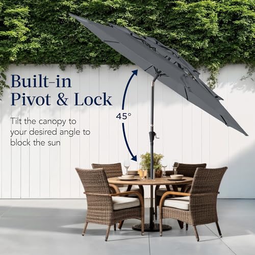 Best Choice Products 10ft 3-Tier Market Patio Umbrella, Outdoor Sun Shade with Tilt, Crank Lift, 8 Ribs for Backyard, Deck, Poolside - color: Slate