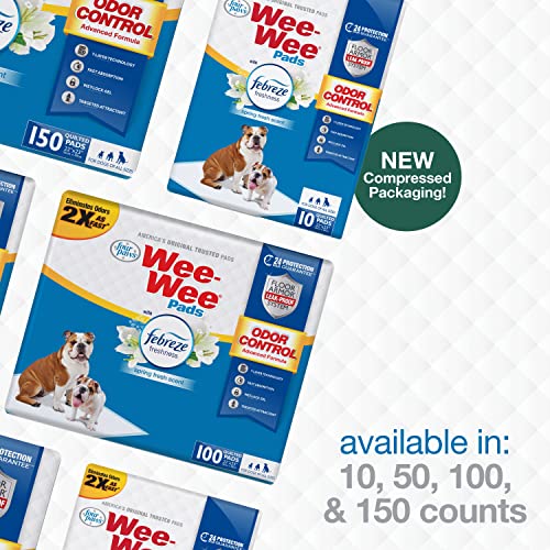 Four Paws Wee-Wee Odor Control with Febreze Freshness Pee Pads for Dogs & Puppies, Leak-Proof Dog Housebreaking Potty Training Floor Protection, Spring Fresh Scent, 22" x 23", 100 Count - size: 22" X 23"