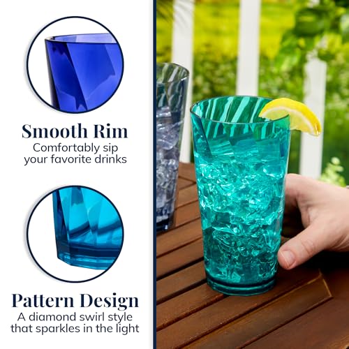 US Acrylic Optix Plastic Reusable Drinking Glasses (Set of 8) 20oz Water Cups in Coastal Colors | BPA-Free Tumblers, Made in USA | Top-Rack Dishwasher Safe - style: 20-ounce