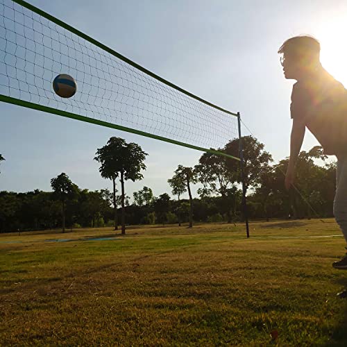 Volleyball Net Outdoor - Portable Volleyball Set for Backyard with Professional Volleyball Net, Wrap Yarn Volleyball and Pump, Boundary Line, Carry Bag - style: Plus-32FT(Blue&Green)