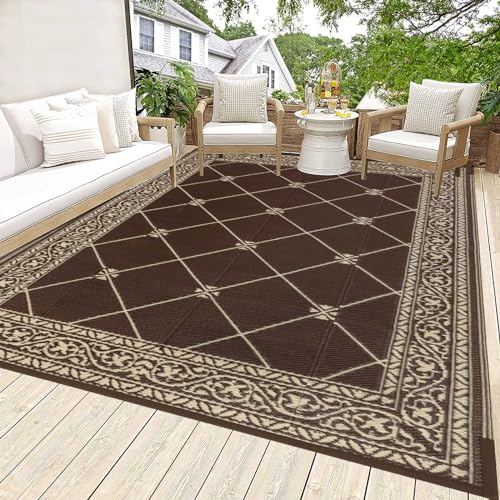 Reversible Outdoor Rug 5'x7' Plastic Straw Rugs for Patios RV Camping Mat Reversible Mats Large Floor Mat for RV Outside, Backyard, Deck, Picnic, Beach, Trailer, Camping - color: Classic Brown, size: 5' x 7' (Rectangular)