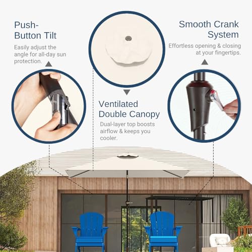 6.5' x 10' Rectangular Patio Umbrella Large Outdoor Market Umbrella w/ UV Protection, Push Button Tilt and Crank Lift, Rectangle Table Umbrella for Garden, Deck, Pool, Patio, Creamy White - color: Creamy White