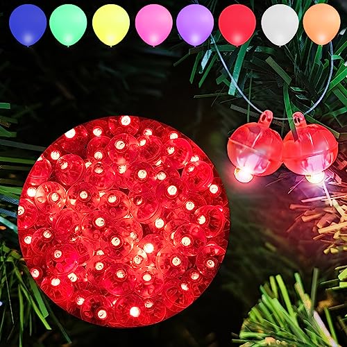 Aogist 100pcs Red Mini Lights with Hook,Long Standby Time Waterproof LED Balloon Light,Battery Powered,Ball Lamp for Balloon Paper Lantern Birthday Party Christmas Halloween (Matching Tag Rope) - color: Red, size: 0.6inch (Hook)