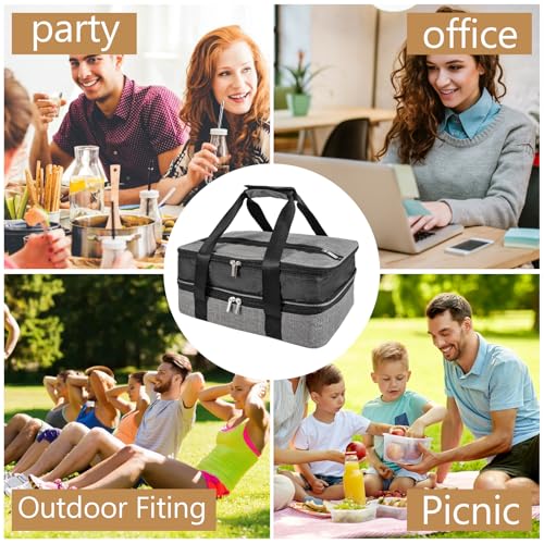 Insulated Casserole Carriers for Hot or Cold Food,Double Decker Casserole Dish Bag Carrying Case,Expandable Food Carrier Warmer Container Bag For Travel Picnic Cookouts.Fits 9"x13" Baking Dish - color: Gray