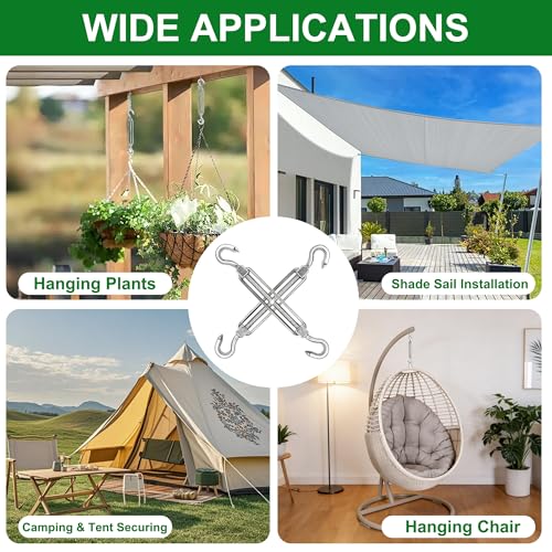 yofit 5 Inch Turnbuckle, 6 Pcs Shade Sail Hardware with Stainless Steel Turnbuckles Kit Hook and Hook Turnbuckle Tensioner for Sun Shade Cables Wire Rope Patio Outdoor - size: 5 Inch Turnbuckle-6 pcs
