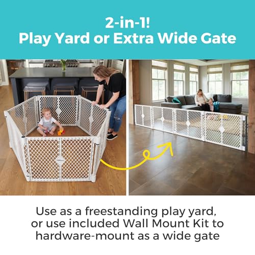 Toddleroo by North States - Superyard Duo Extra Wide Baby Gate & Play Yard: 6 Panel Playpen - Included Wall Mount Kit - Made in USA - 38.5 to 201 Inches W - 26 Inches T - Light Gray - color: Light Gray, size: 26 Inch