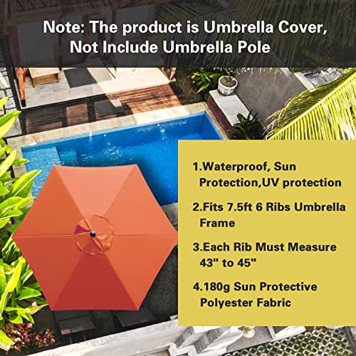 Sunnyglade 7.5ft Patio Umbrella Replacement Canopy Market Umbrella Top Outdoor Umbrella Canopy with 6 Ribs - color: Orange