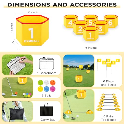 Backyard Golf Set for Kids, Adults and Family, Portable 6 Holes Golf Course with Balls, Flags and Carry Bag for Lawn, Park, Beach and Hotel - Yellow - color: Yellow, size: 6 Holes