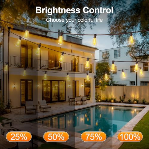 MGVIH Outdoor String Led Patio Lights - 200Ft 60M Outside Waterproof Light with Remote Dimmable ST38 Shatterproof Bulb Hanging Outdoor Electric Lighting for Backyard Yard Gazebo Porch Party - size: 200FT-Remote