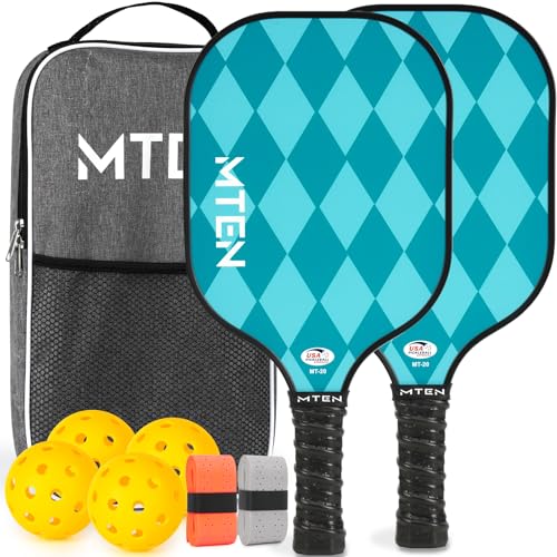 Pickleball Paddles Set of 2 or 4, or Single Paddle – USAPA Approved Fiberglass Surface Pickleball Rackets Set for Men & Women - color: Lake blue*2