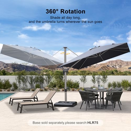 PURPLE LEAF 9’ X 9‘ Patio Umbrella Outdoor Cantilever Umbrella, Aluminum Offset Umbrella with Champagne Frame and 360° Rotation for Pool Deck Garden, Grey - color: Gray, size: 9' x 9'