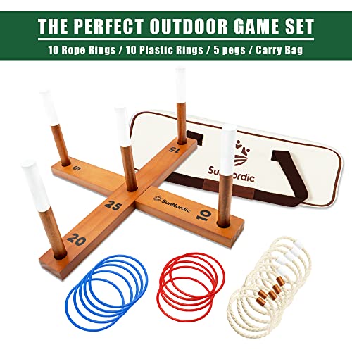SunNordic Wooden Ring Toss Game Set, Backyard Beach Camping Game with Toss Rings & Portable Carrying Bag, Outdoor Lawn & Yard Games for Kids, Adults & Family - color: Yellow Brown