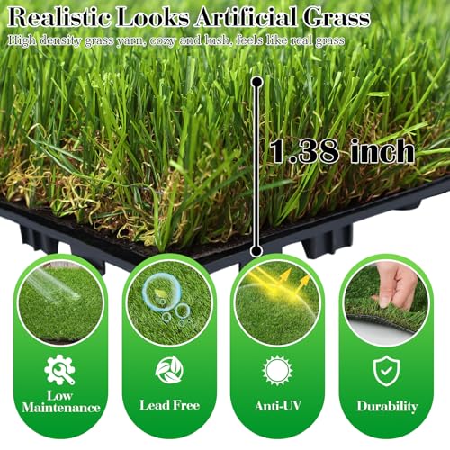 XLX TURF Interlocking Fake Grass Tiles Pad for Dogs Potty Training- 12" x 12" Pet Artificial Grass Squares with Drainage, 6 Pack