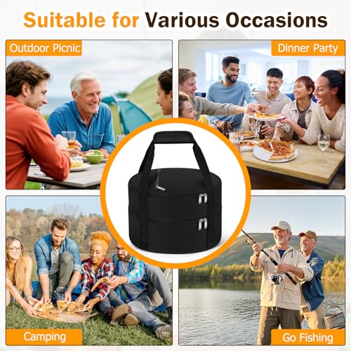 Round Double Insulated Casserole Carrier – 12" Portable Pie Carrier Bag for Hot or Cold Food, Leakproof Thermal Lunch Tote with Handle for Parties Picnic & Travel - Black - color: Black, size: Double