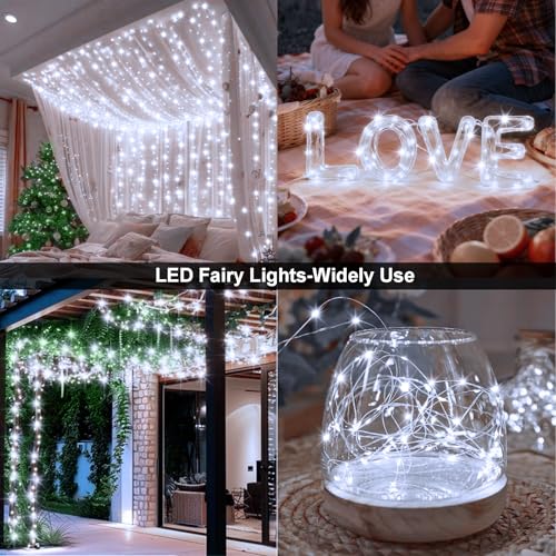 2 Pack Fairy String Lights Plug in, 33Ft 100 Micro Starry LED Outdoor String Lights with 8 Modes Timer Dimmable IP68 Full Waterproof Twinkle Lights for Bedroom Garden Christmas Home Decor (Cool White) - color: 2 Pack Cool White