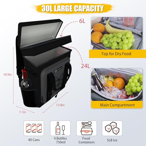 Backpack Cooler - AYAMAYA Upgrade Leakproof Cooler Backpack with Padded Top Handle, 40 Cans Large Waterproof Insulated Camping Coolers for Beach, Fishing, Picnic, Travel, BBQ - color: Black
