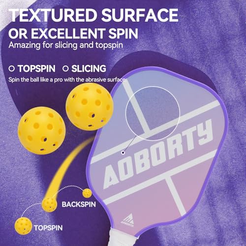 AOBORTY Pickleball Paddles 4 Pack - USAPA Light Graphite Premium Rackets Fiber Face & Polymer Honeycomb Core Pickleball Set with 4 Outdoor Indoor Balls Including Portable Carry Bag - color: Purple and green